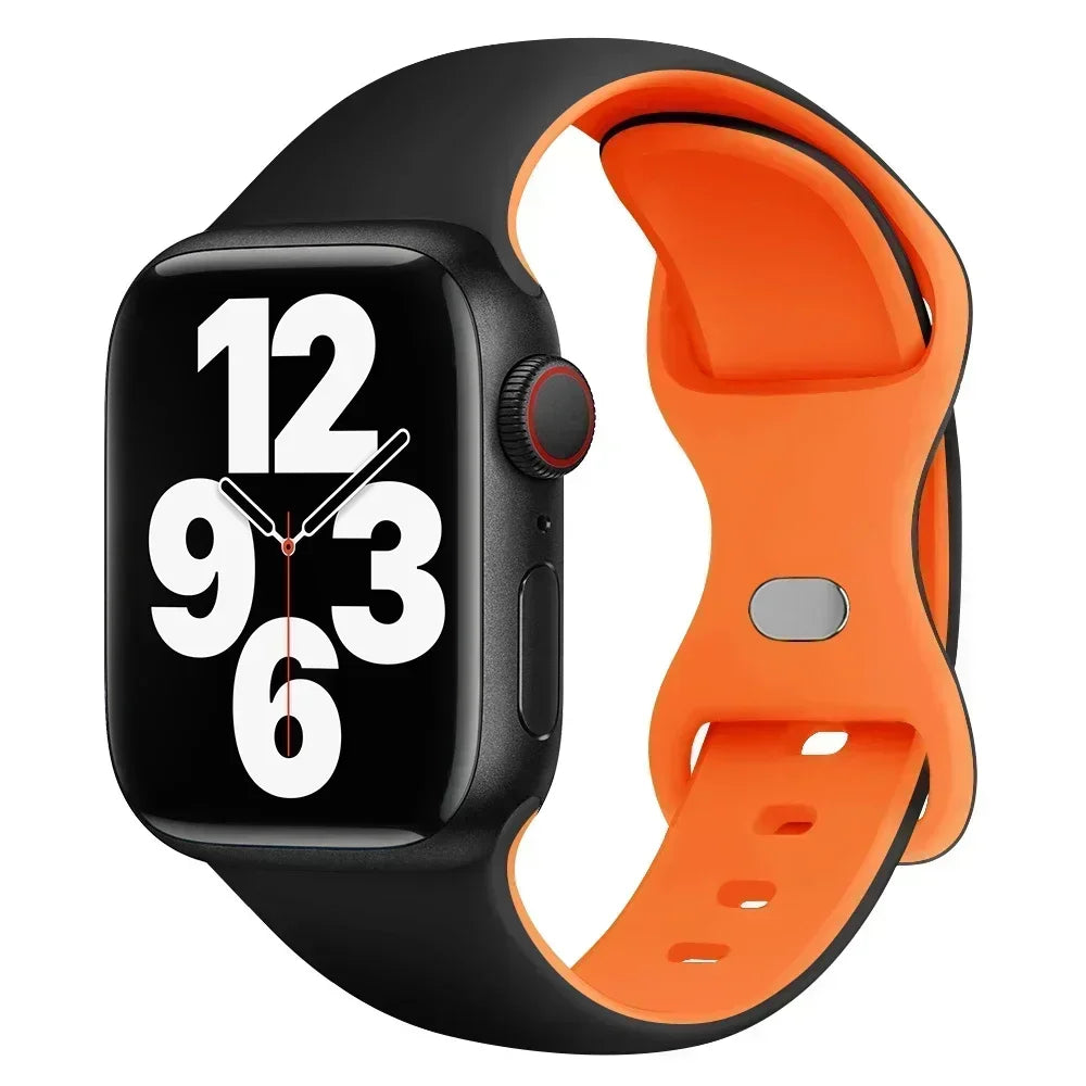 Silicone Band for Apple Watch 10 9 8 7 6 5 4 3 SE Strap for IWatch Ultra 2 49mm 45mm 41mm 40mm 44mm 38mm 42mm 46mm Qme Black Orange 42 44 45 49 S10-46mS