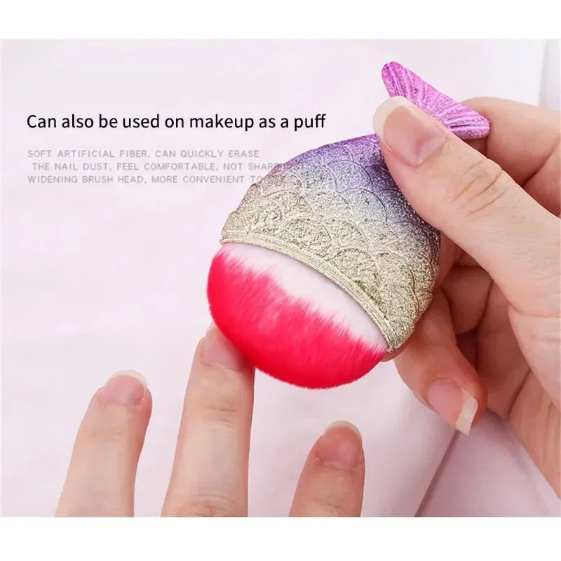 Fish Tail Shape Nail Brush Fishtail Bottom Cosmetic Brushes Soft Cleaning Dust Powder Nails Care Manicure Tool Nail Brushes Qme
