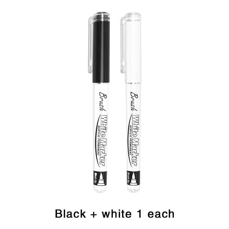 Acrylic Paint Markers - Permanent Black/White Acrylic Paint Pens for Fabric, Rocks, Paper, Wood, Canvas, Glass, DIY Qme 1 black - 1 white