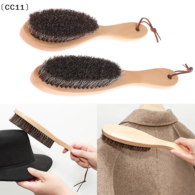 Horse Hair Brush Wooden Handle Shoe Polish Soft Horsehair Laundry Qme