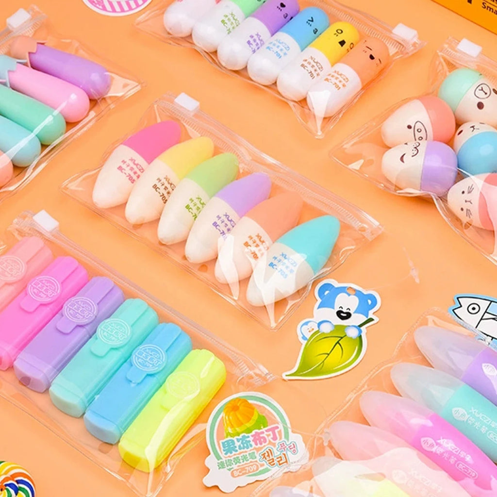6PCS/Set Leaves Mushroom Cute Kawaii Highlighter Pen Kawaii Chalk Marker Pens Stationery School Supplie Qme
