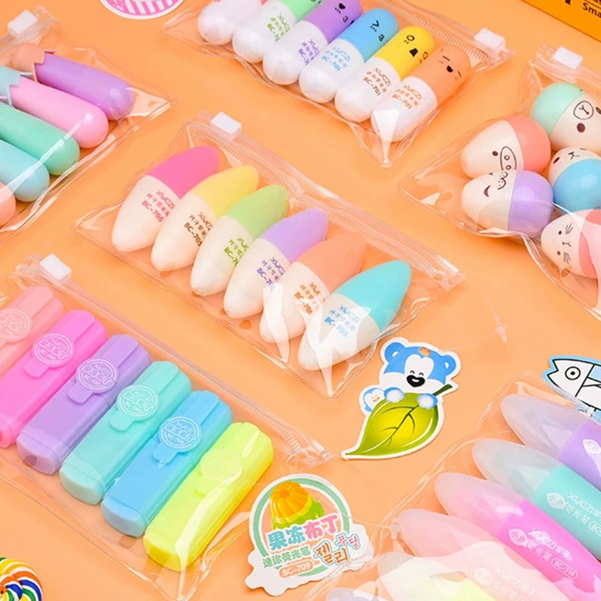 6PCS/Set Leaves Mushroom Cute Kawaii Highlighter Pen Kawaii Chalk Marker Pens Stationery School Supplie Qme