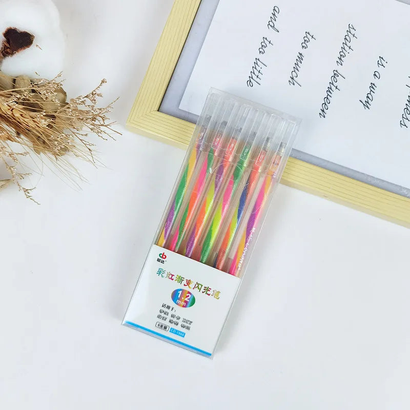 Rainbow Multicolor Gel Pens, 6 Pcs,1.2mm Medium Point Smooth Writing Pens, for Class Notes,Artist ,Journaling Note Taking Qme glitter pen