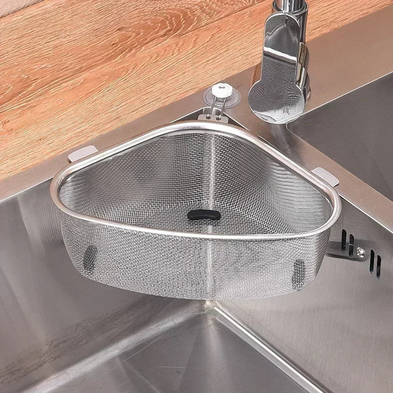 Kitchen Sink Drain Basket Stainless Steel Triangle Food Vegetables Peel Egg Filter Storage Organizer Kitchen Shelf Rack Drainier Qme