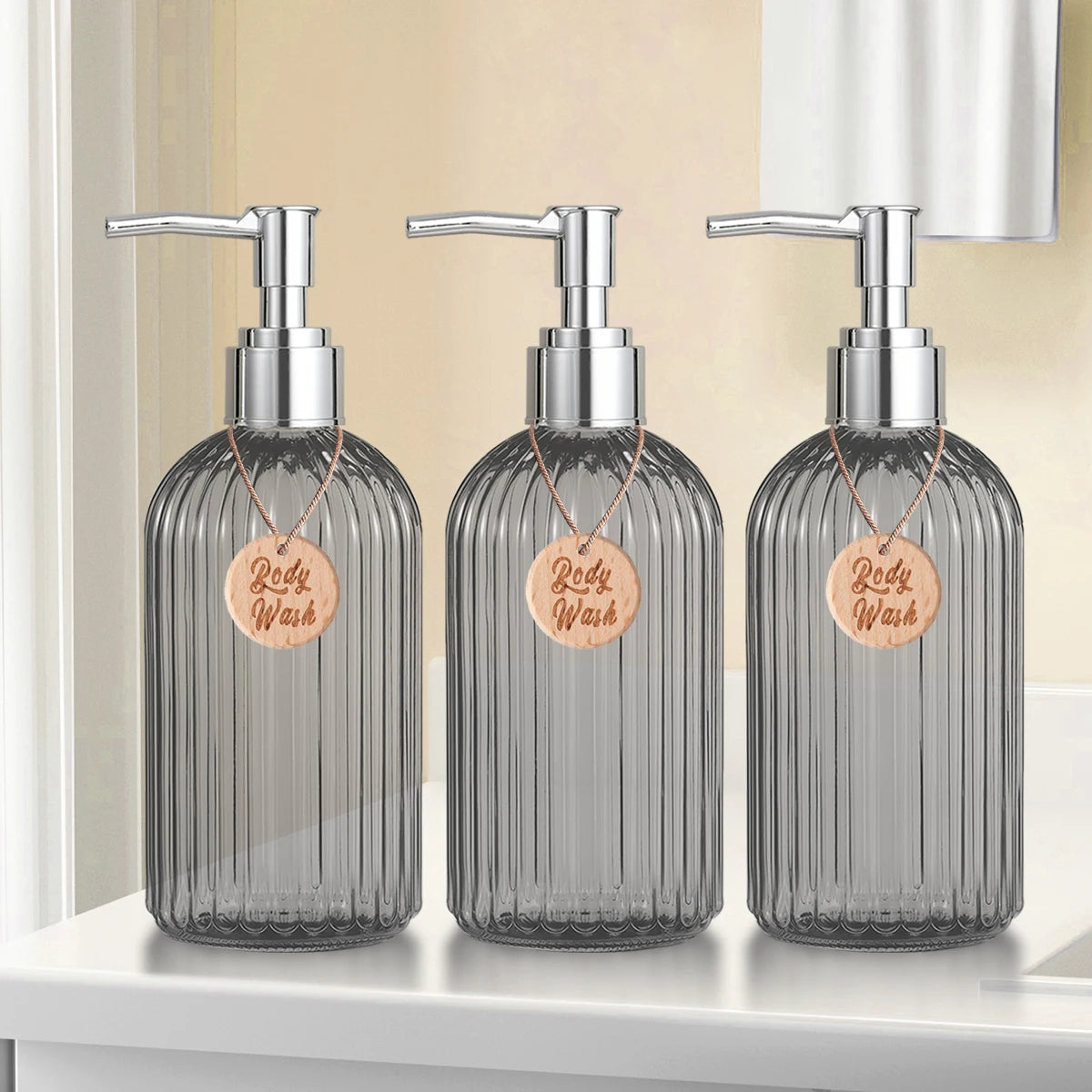 Shower Containers for Shampoo, Conditioner and Body Wash, Bathroom Counter Storage Shampoo Bottles Bodywash Dispenser for Shower Qme