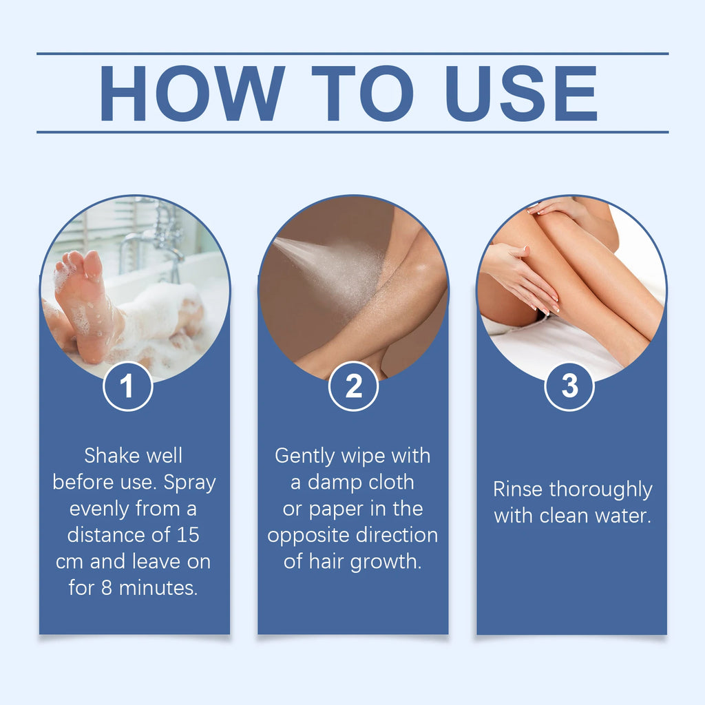 Oceaura Hair Removal Spray Painless Hair Depilatory Non-irritating Smoothing Skin Protecting Moisturizing Hair Growth Inhibitor Qme