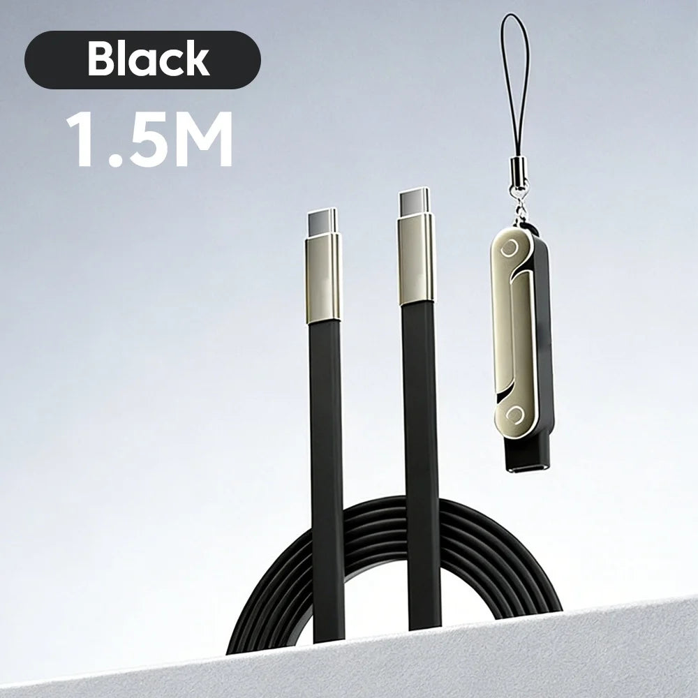 240W Type-C To USB-C Fast Charging Liquid Silicone Flat Cable 1.5M PD Bracket Kit Type C Adapter Folding Phone Stand For Gaming Qme black 1.5m