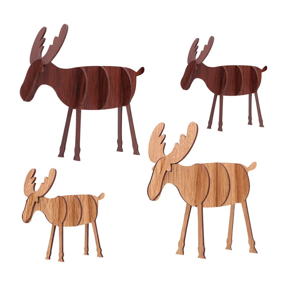 Vintage-Style Standing Cartoon Deer Christmas Decoration Prop Wooden Simulation Elk Ornament for Living Room Bedroom Door Wall Qme Coffee