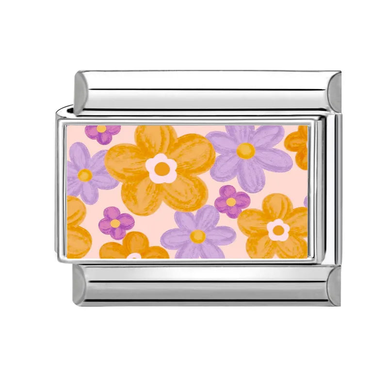 Fashion 3D Pattern Grapefruit Blue Flowers Piano Italian Charm Links