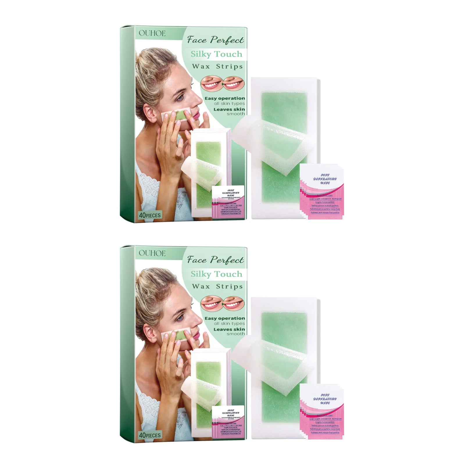 40Pcs Depilatory Wax Strips Silky Touch Wax Strips Facial Hair Removal Wax Paper For Face Neck Arm Leg Body Beauty Tools Qme 80pcs