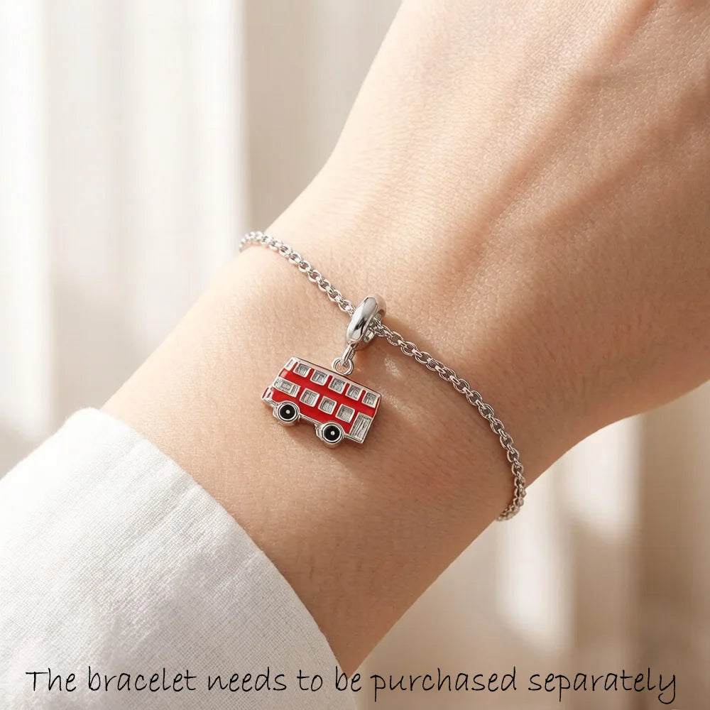 Red London Bus Charm Pendant 925 Sterling Silver Trendy Gift For Women Men Jewelry Qme