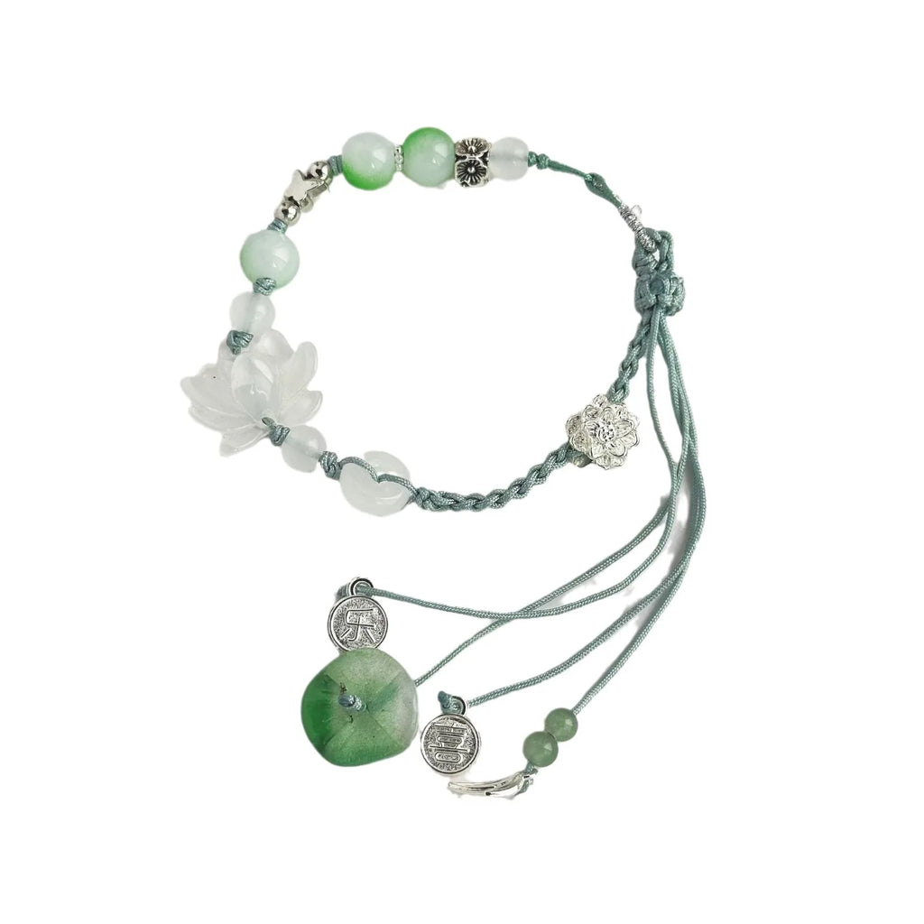 b23 Chinese Style Exquisite Lotus Leaf Lotus Bead Handmade Woven Rope Bracelet for Women's Fashion and High-end Jewelry Qme