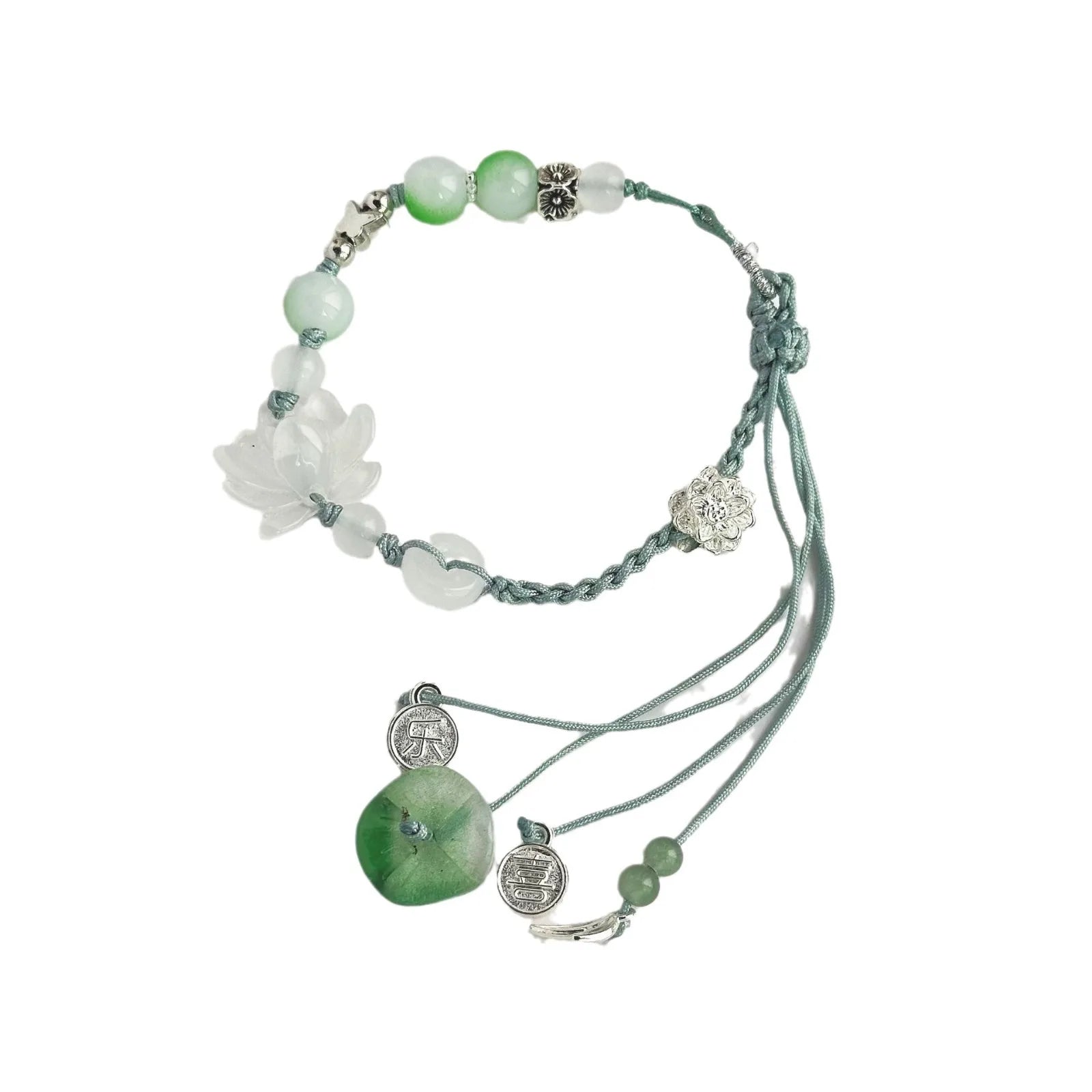 b23 Chinese Style Exquisite Lotus Leaf Lotus Bead Handmade Woven Rope Bracelet for Women's Fashion and High-end Jewelry Qme