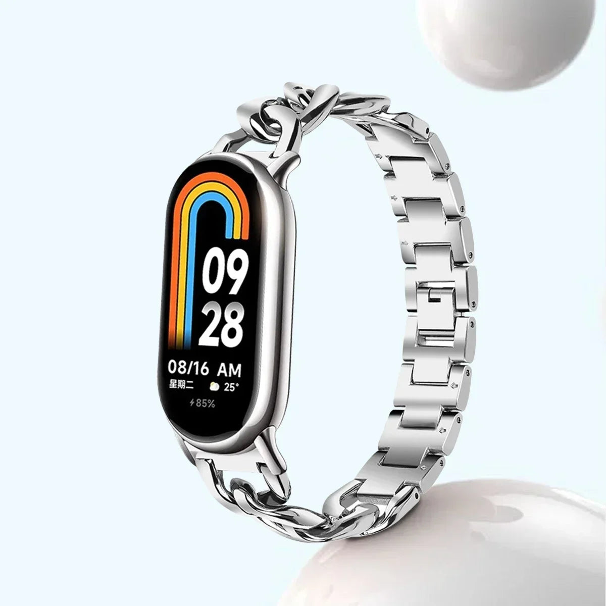 Srap for Mi Band 8 9 Straps Wristband Fashion Single-Lap Chain Metal Sport Women Smart Bracelet Replacement Accessories Qme Silver for mi band 8