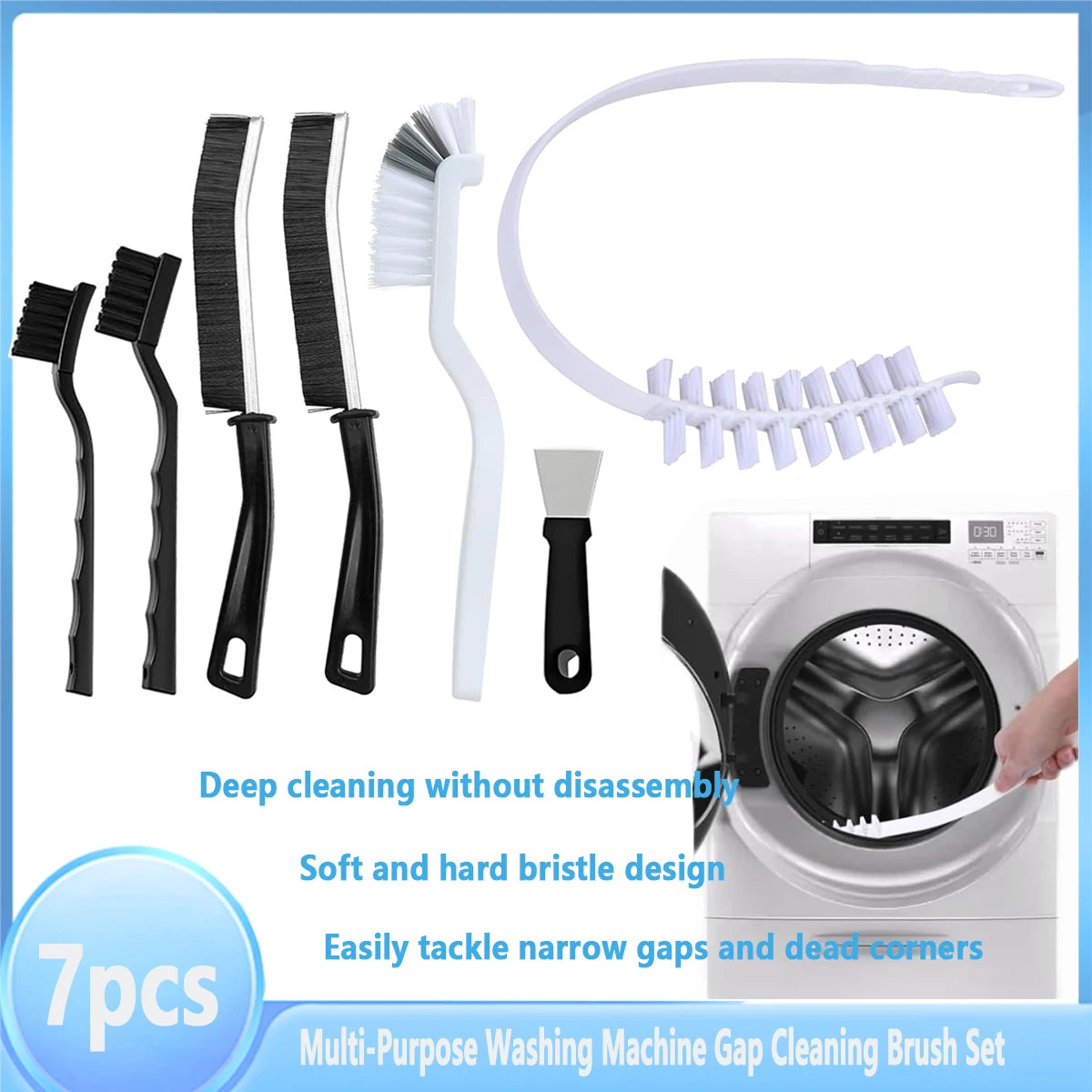 Washing Machine Cleaning Brush,Dryer Vent Cleaner Kit,Crevice Brush for Bathroom, Shower & Kitchen Household Cleaning Tools Qme M-Brush-7