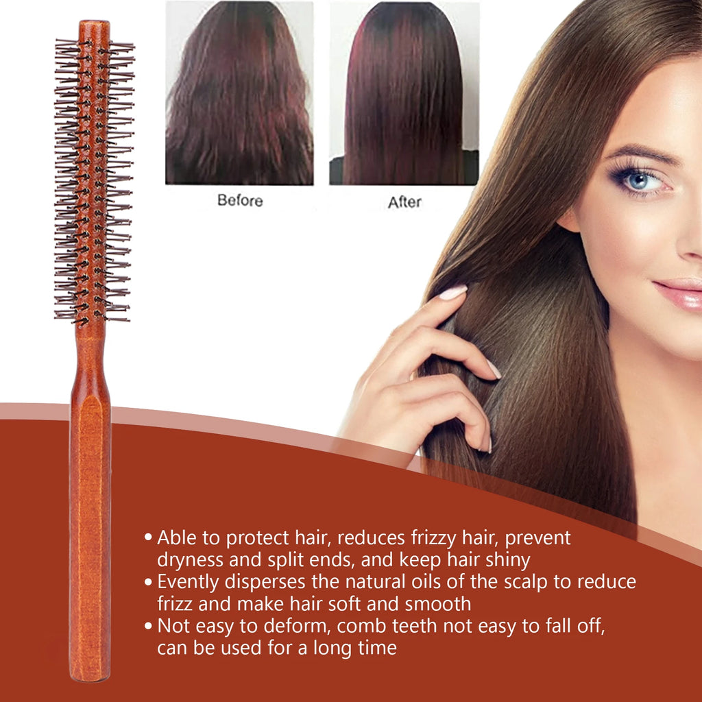 Hair Brush Round Styling Hair Brush Curling Roller Hairbrush Small Wood Brush Unisex for Blow Drying Home Use Qme