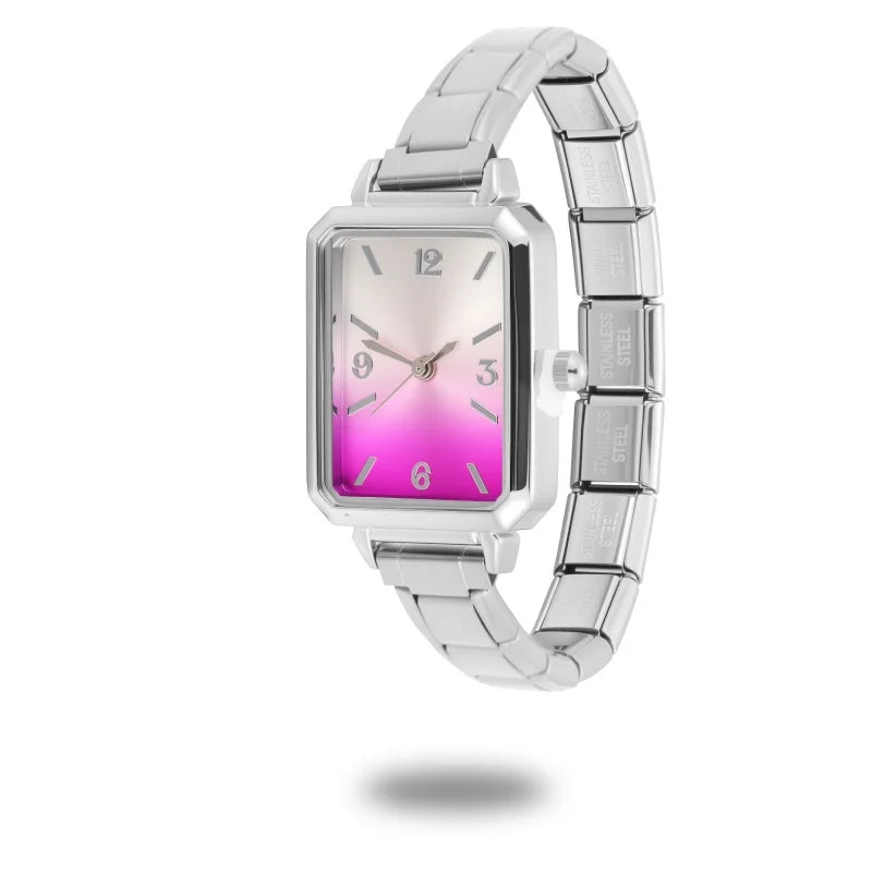 Simple Square Watch Bracelet Fit DIY Italian Charm Stainless Steel