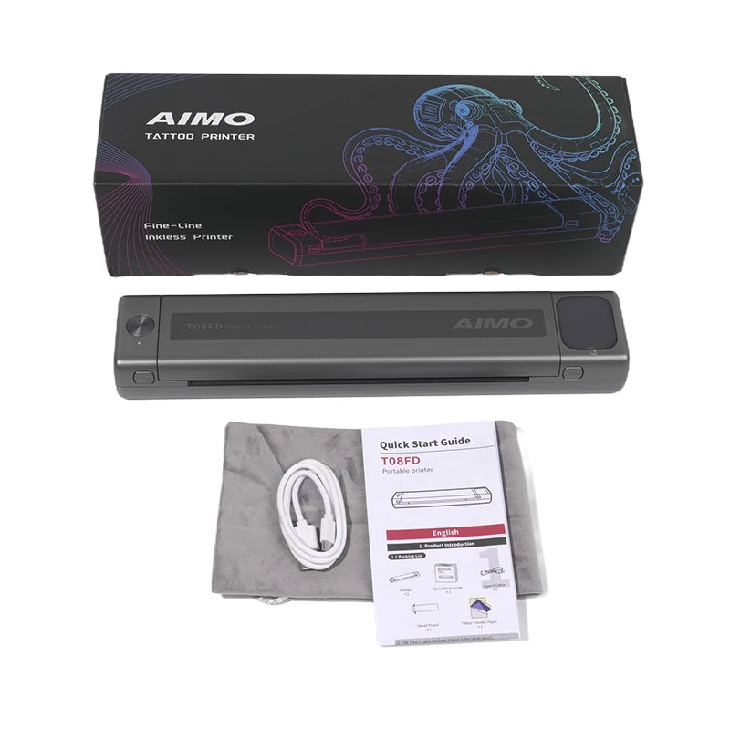 TOP AIMO Wireless Portable Thermal Tattoo Printer Inkless Transfer Machine A4 HD Printer Bluetooth USB Phone & PC For App Qme GRAY