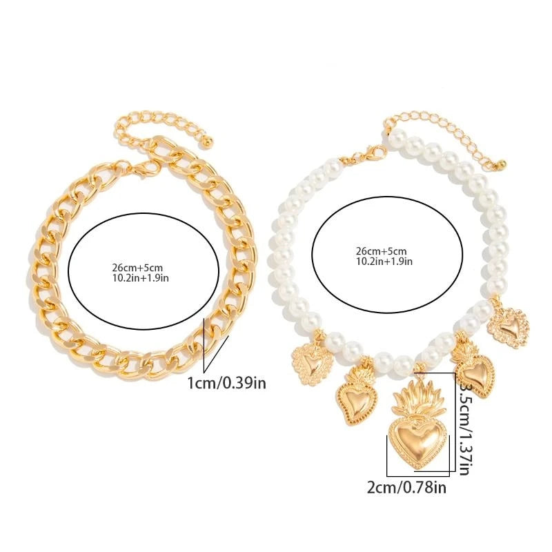 Fashionable Foot Bracelet with Metal Heart, Imitation Pearl; Unique Gift for Girls and Women Qme