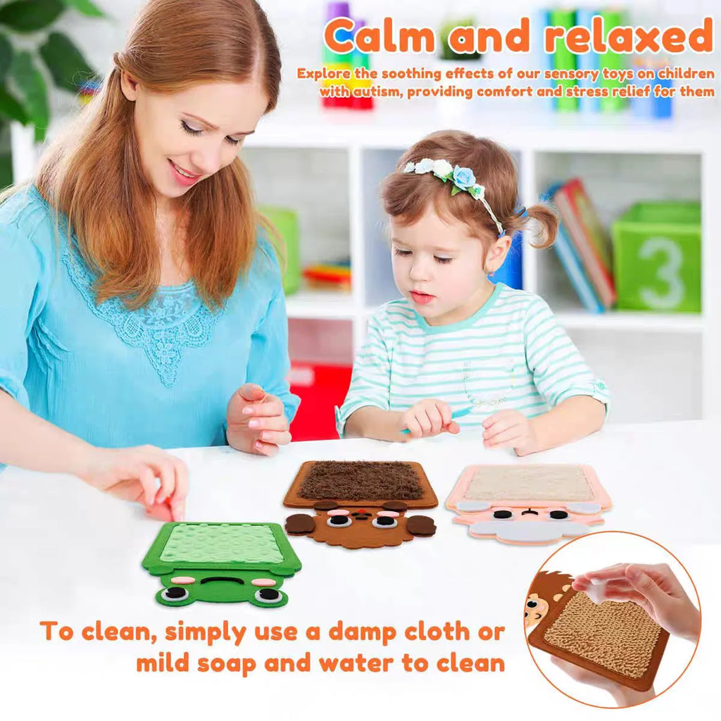 8Pcs Cartoon Animal Themed Felt Sensory Mats for Autistic Children Textured Cognition Tile Preschool Developmental Education Toy Qme