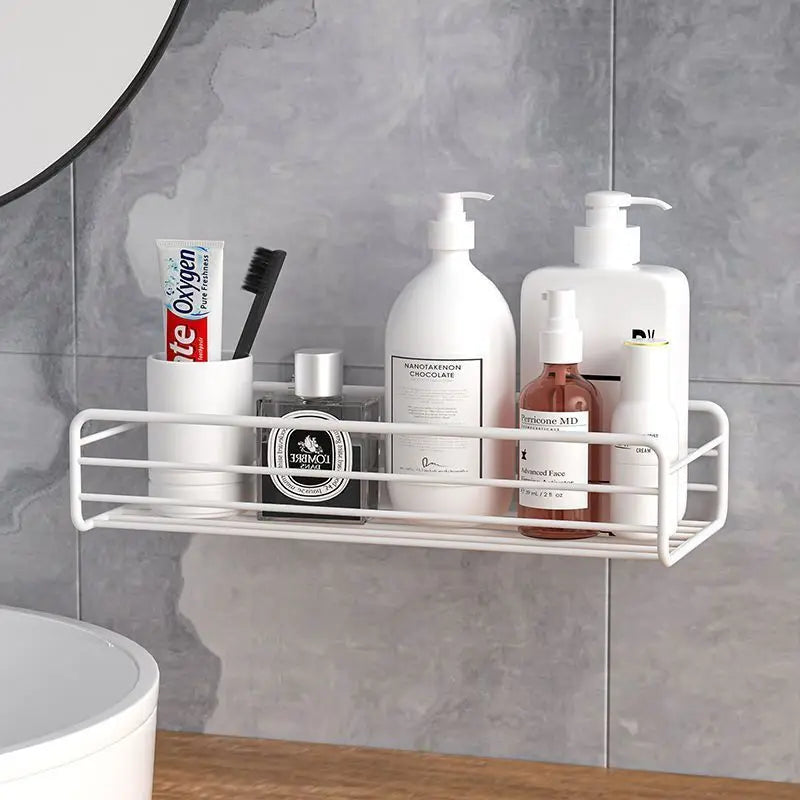 No Drill Wall Mounted Iron Bathroom Shelf Corner Shower Caddy Qme 1pc B White