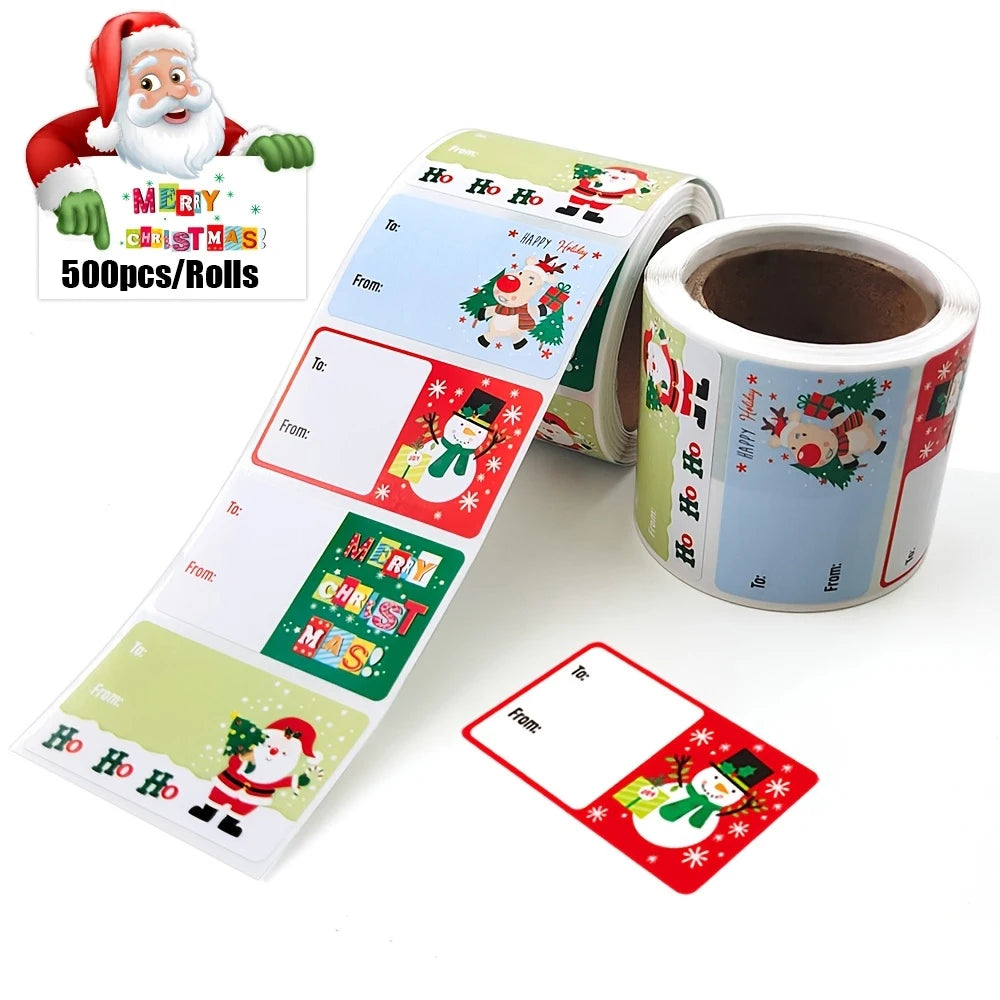 500 pcs/roll Christmas Label Santa Sticker Self-Adhesive Label Christmas Birthday Holiday Gift Decoration Qme