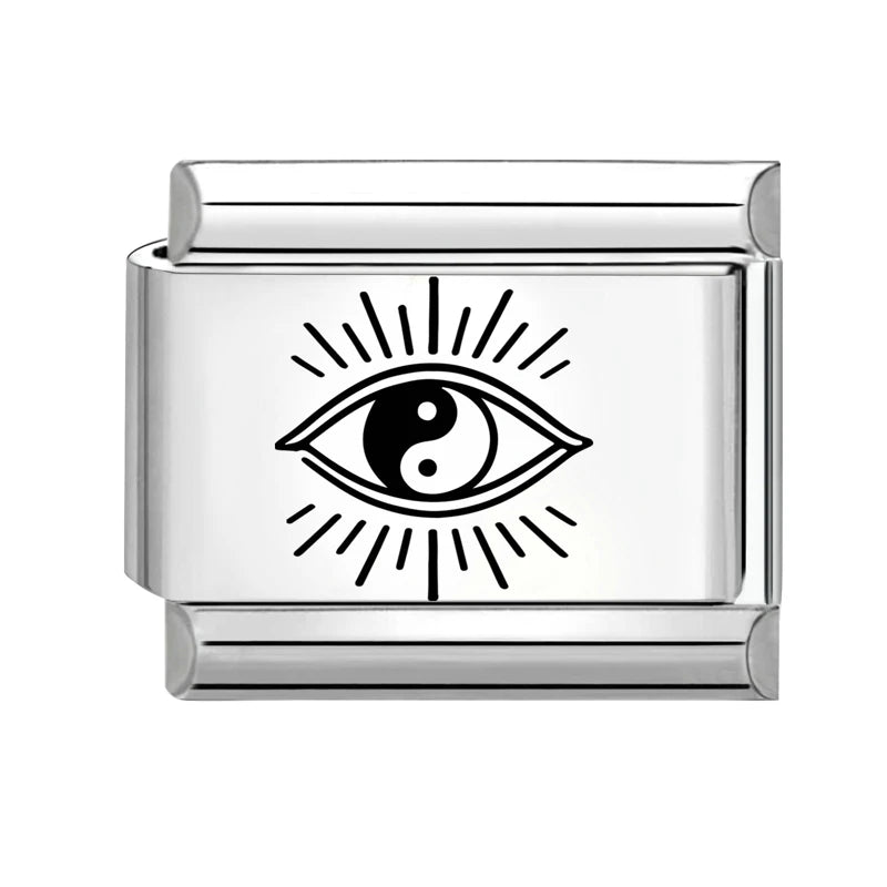 Creative Laser Engraving Taichi Eyes Sunflower Cats Birds Italian Charm Links Fit 9MM Stainless Steel Bracelet DIY Making Gift Qme Style 13