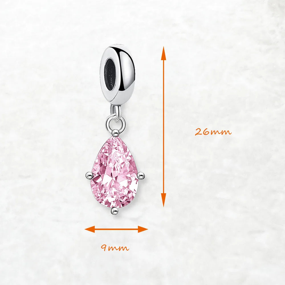Dangle Charm Pendant Pink Tear Drop New Europe Style Jewelry For Women Romantic Gift In 925 Sterling Silver Qme