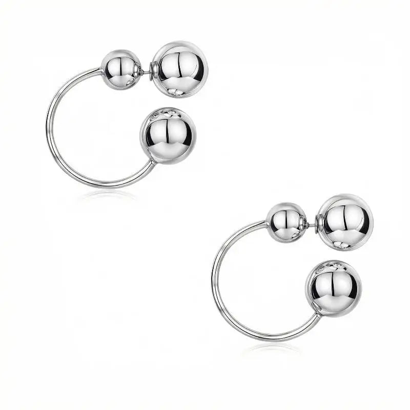 Fashion Temperament Charm Metal Hoop Earring Personality Round Bead Ball Dangle Earring For Women Girls Jewelry Gift Qme Gold