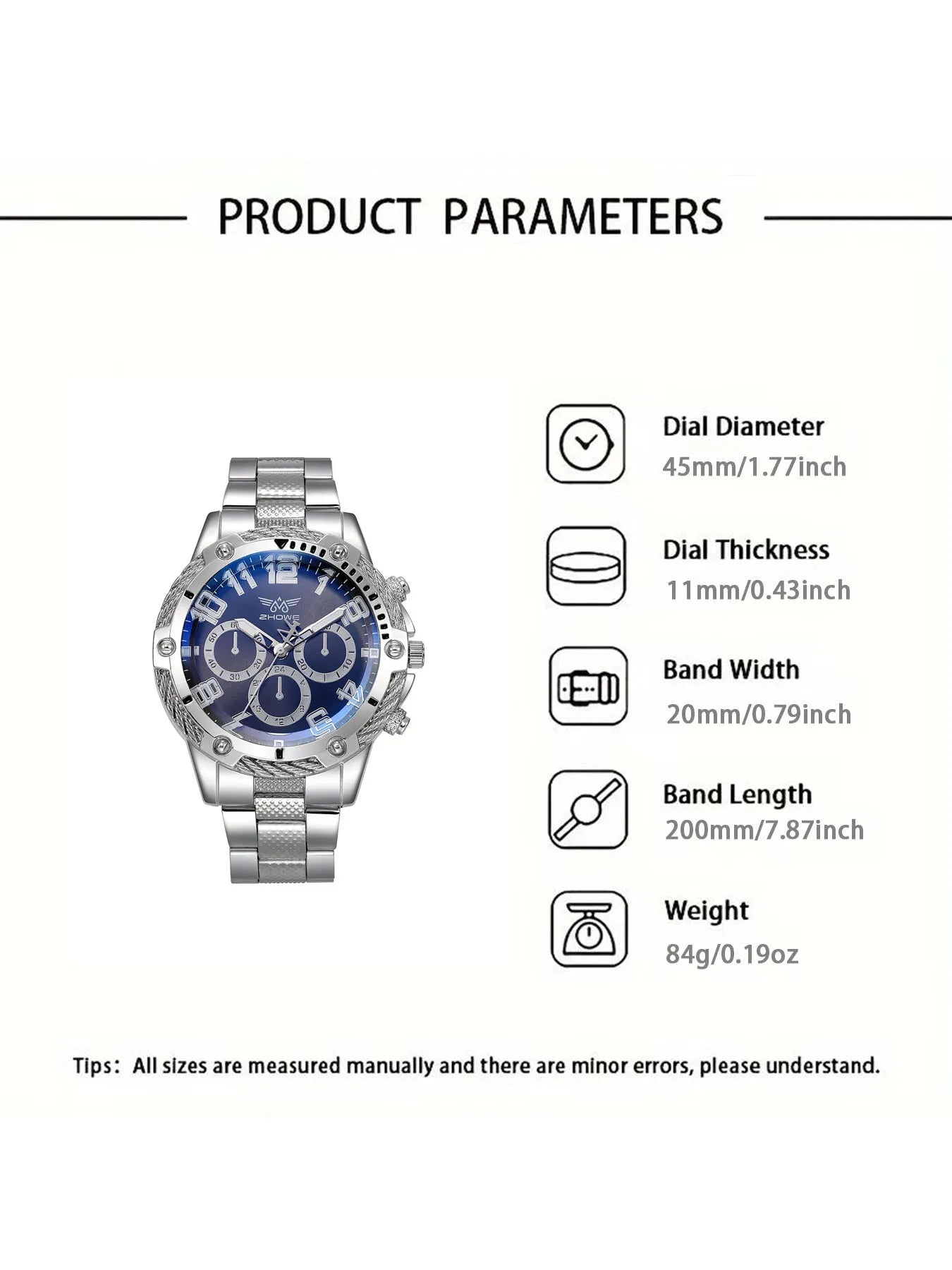 4pcs Men's new fashionable luxury business round fake three eye large dial quartz watch Qme