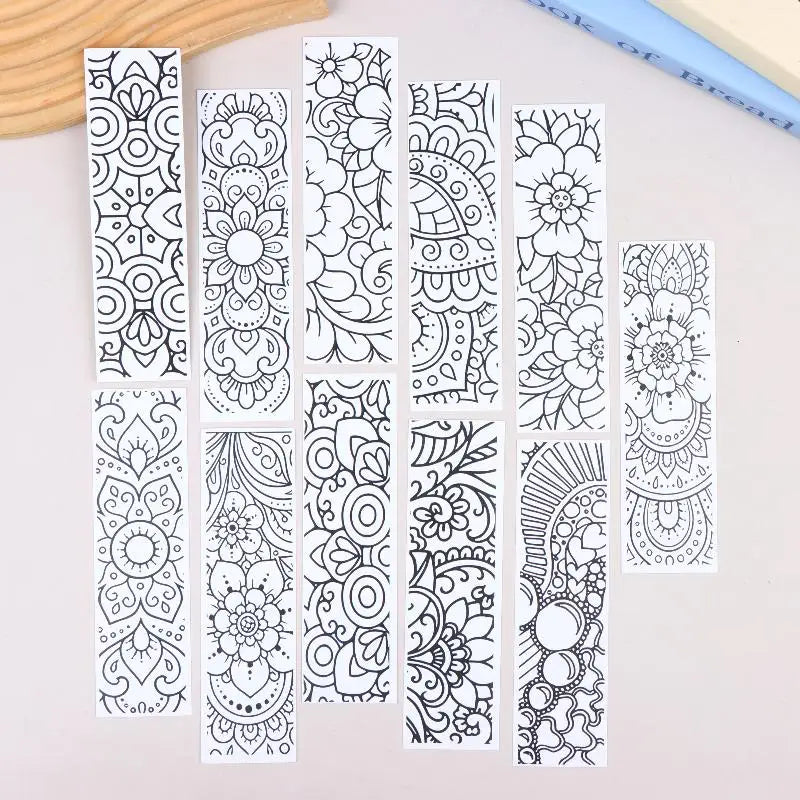 Flower Pattern Coloring Bookmarks DIY Blank Black Line Drawing Qme
