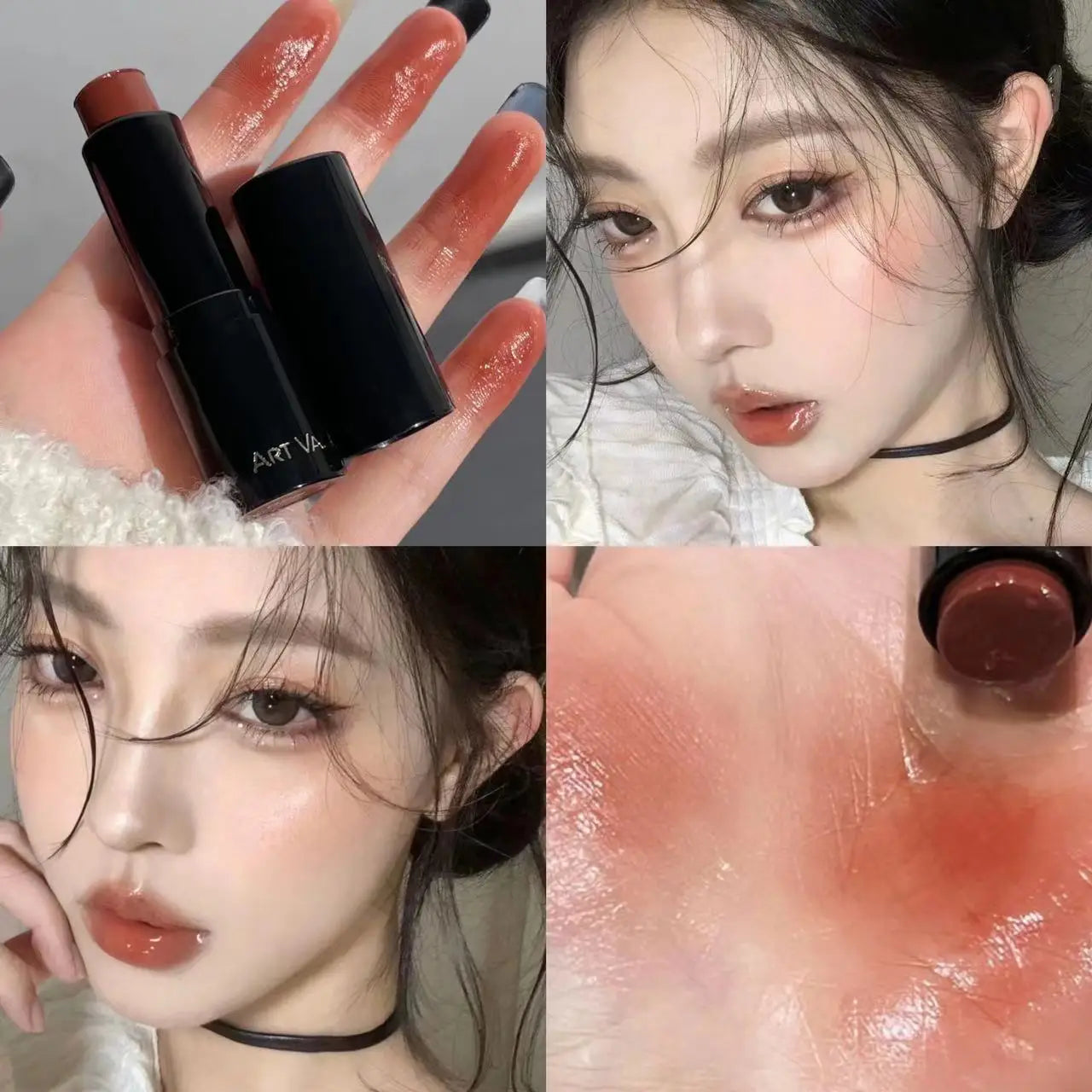 Retro Rose Tube Lipstick Blush Moisturizing Waterproof Multi-Purpose Matte Cheek Tint Blusher Red Lip Mud Face Cosmetics Makeup Qme 02
