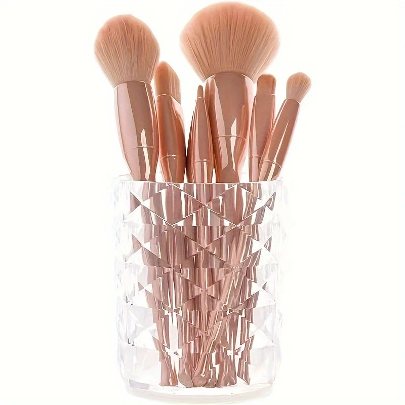 Diamond Texture Makeup Brush Storage Box - Desktop Makeup Storage Box, Suitable for Makeup and Home Decoration Purposes Qme Clear