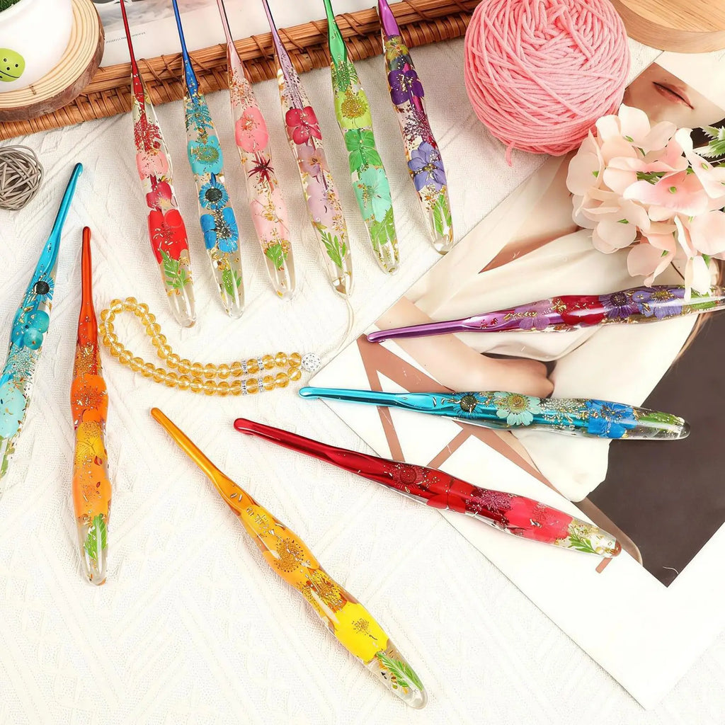 Crochet Hooks 9 Flower Pattern Resin Handle Knitting Yarn Hook Women Qme