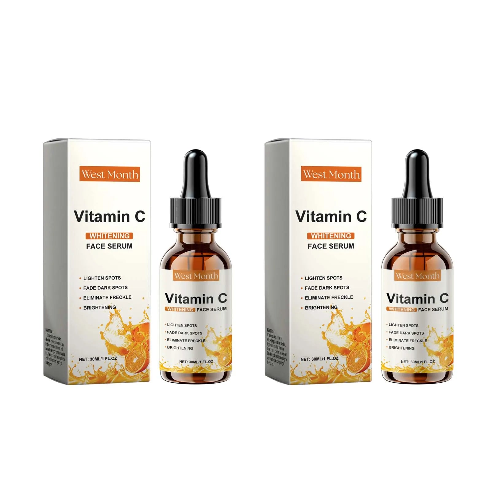 Vitamin C Facial Essence Dark Spot Remover Brightening Moisturizing Firming Serum Fade Fine Lines Improve Dullness Facial Skin Qme 2 x 30ml Boxed