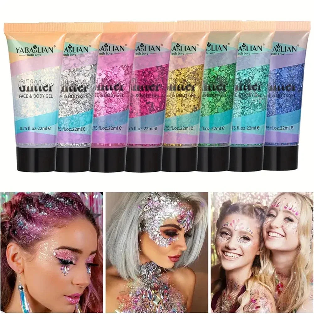 Mermaid Sequin Body Glitter Gel - Long-Lasting Shine for Carnival, Parties, Festival and Stage Performance - Great for Girls Qme