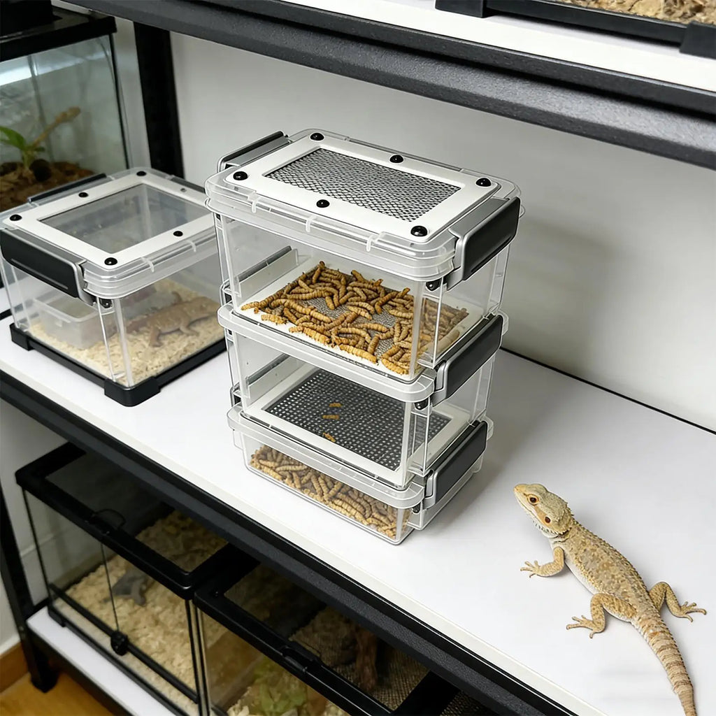 Mealworm Breeding Kit 3-Layer Silkworm Feeder Bin Corn Worm Breeder Box for Pet Parents Animal Lovers Keepers Breeders Hobbyists Qme