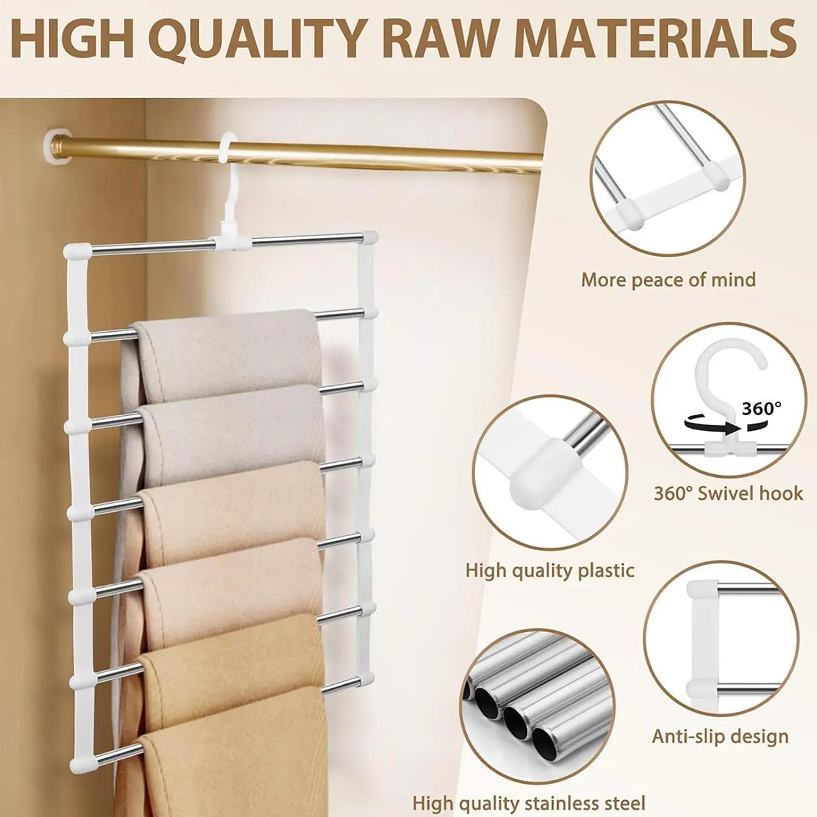Trouser Hangers 6 Layers Foldable Organizer Rack 2 Clothing Jeans Qme