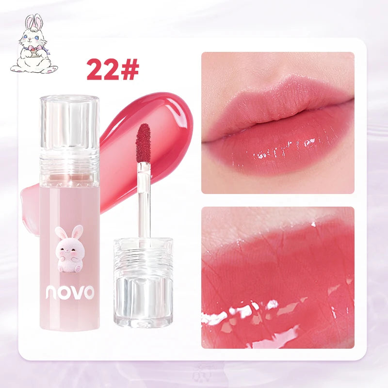 Cute Bunny Jelly Lip Gloss,Moisturizing Glossy Lip Glaze, with Sunflower Seed Oil Nourishing Lipstick,Long-Lasting,Non-Stick Cup Qme 22