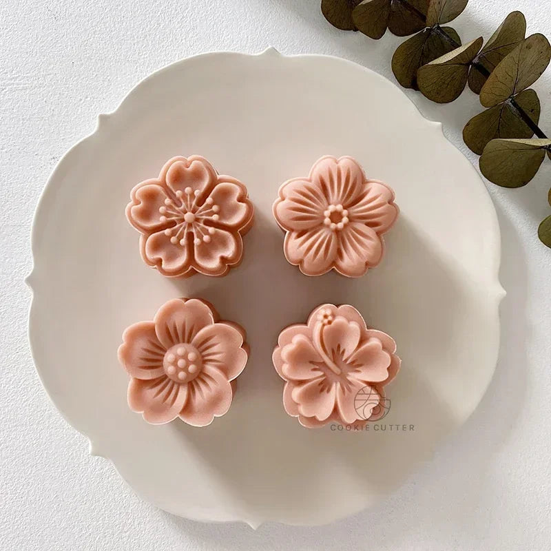 4pcs/set Cherry Blossom Rose Pattern Silicone Mold Cake Chocolate Candy Home Kitchen Cake Molds Handmade DIY Candle Soap Mould Qme