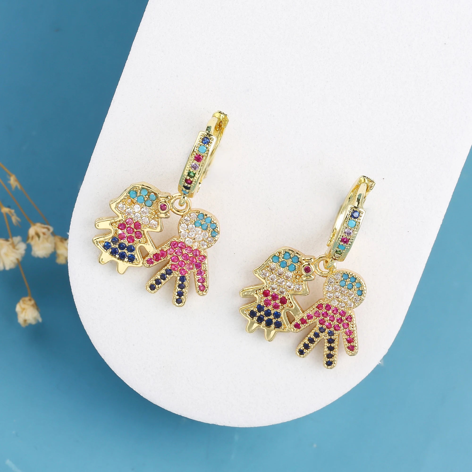 4 Style Shiny Colorful Zirconia Boys Girls Theme Character Earrings Hip Hop for Women Daily Party Crystal Jewelry Wholesale Qme 1