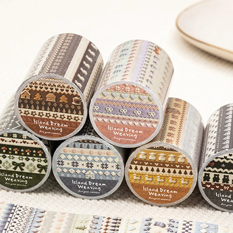 Vintage Knit Texture Die-Cut Washi Tape, Soft Style Journal Base & Section Decoration, Healing Stationery Qme