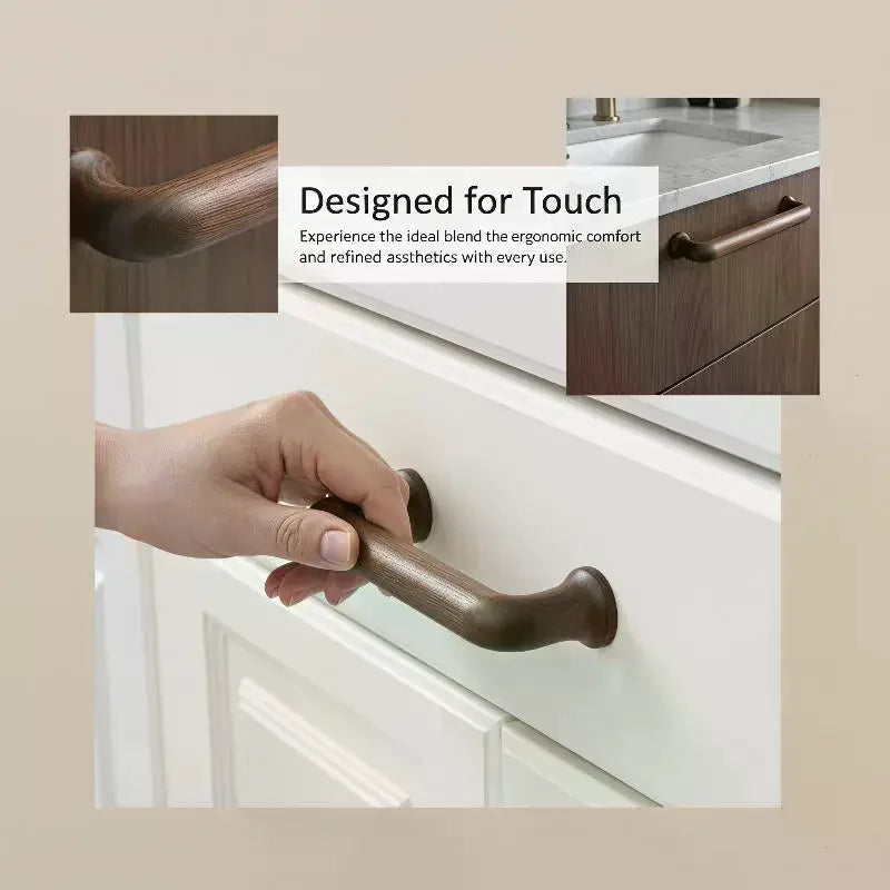 Natural Wood Color Cabinet Doors Solid Wood Handles Beech & Black Walnut Drawer Wooden Door Handles For Kitchen Bathroom Qme