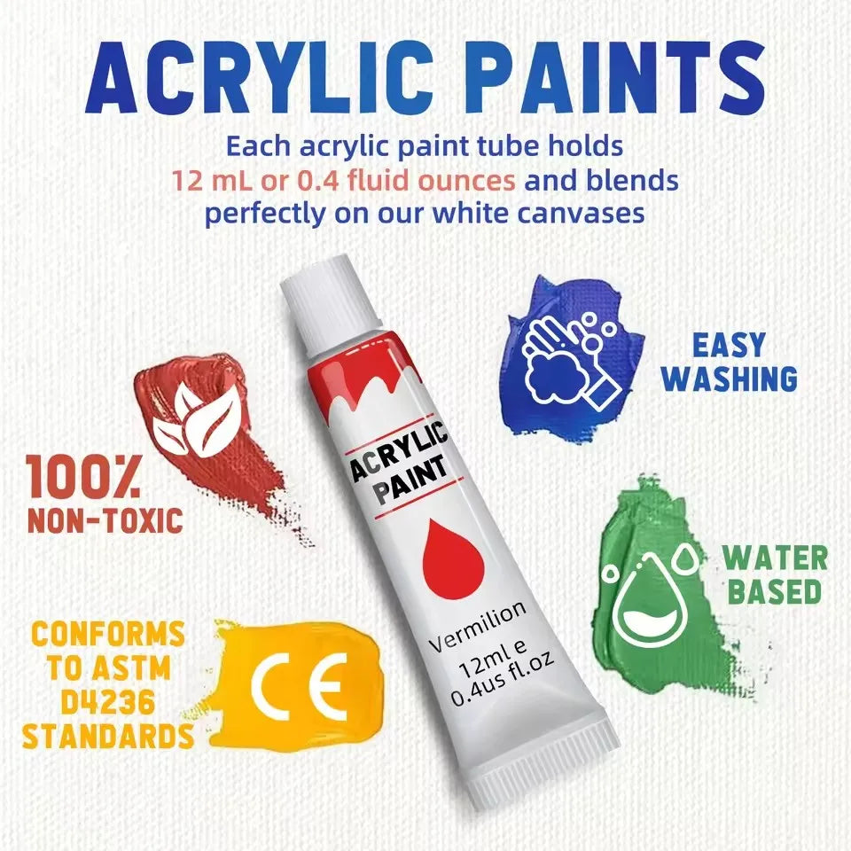 24Colors 12ml Art Painting Kit Supplies For Wood Artists DIY Painting On Canvas Wall Art Craft Projects Children's Paint Set Qme
