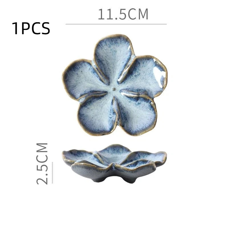 1PCS Ceramic Craft Dish Flower Shaped Small Dish Creative Dipping Sauce Small Dish Multi-color Kiln Transformed Dish Gift Qme Blue