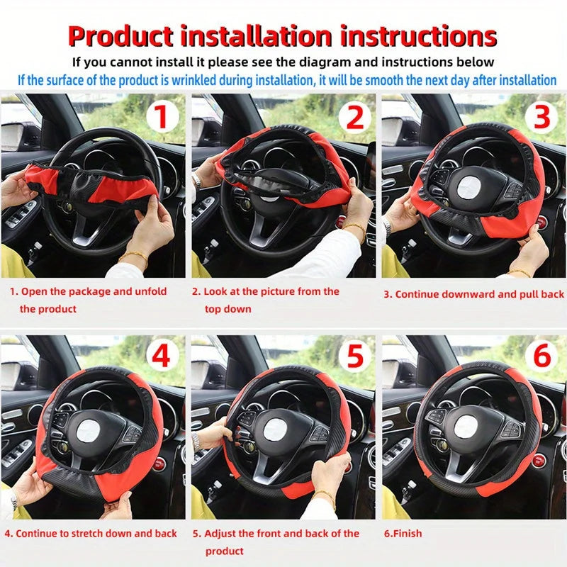 Car steering wheel cover, leather elastic steering wheel protective cover, anti slip and breathable car interior accessories Qme
