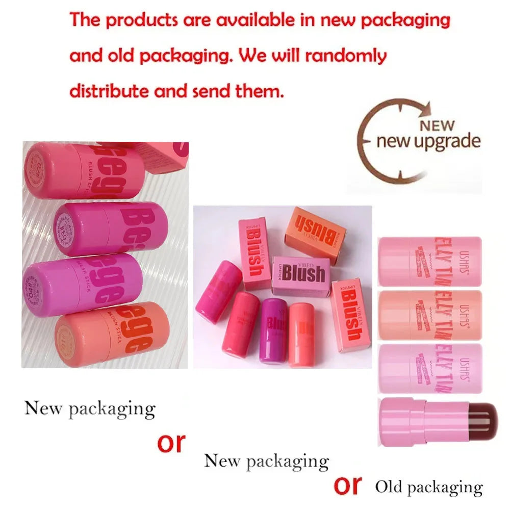 4 Colors Jelly Blush Stick Lip Balm Eyeshadow 3-in-1 Multi-Use Matte Blush Moisturize Brighten Lip Gloss Qme