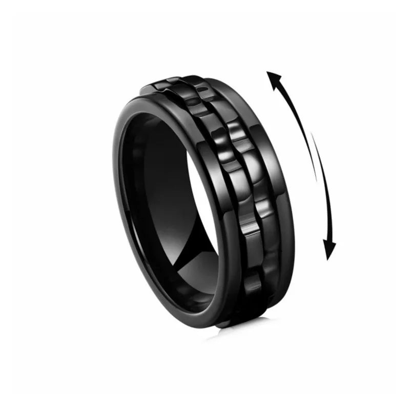 Fashion Punk Style Gear Rotating Anxiety Fidget Ring Titanium Steel Chain Spinner Rings For Men Rock Biker Wedding Party Jewelry Qme