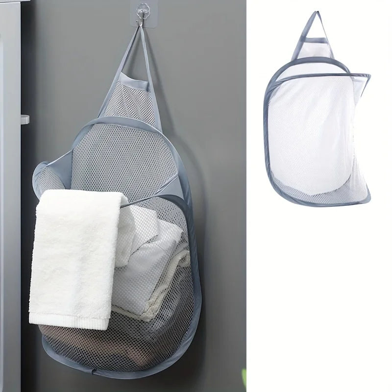 1pc Foldable Laundry Basket, Bathroom Clothes Storage Hanging Bag, Household Wall Mounted Dirty Clothes Basket, Laundry Hampers Qme Gray