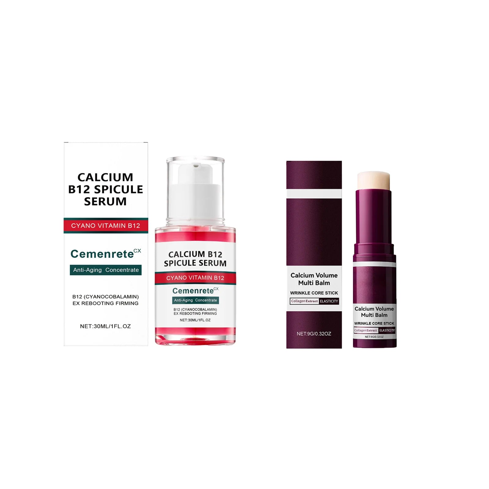 Calcium Skincare Set Anti-Aging Calcium Volume Facial Serum Eye Patches Multi Balm Fade Fine Lines Reduce Dark Circles Nourishes Qme 2 IN 1 B
